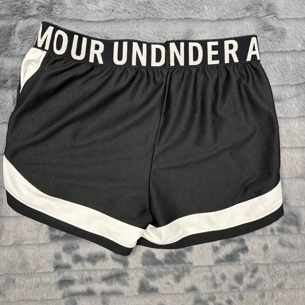 Under Armour Girls Black White HeatGear Athletic Shorts Youth Large YLG Loose
